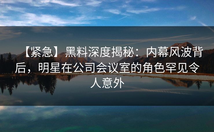 【紧急】黑料深度揭秘：内幕风波背后，明星在公司会议室的角色罕见令人意外
