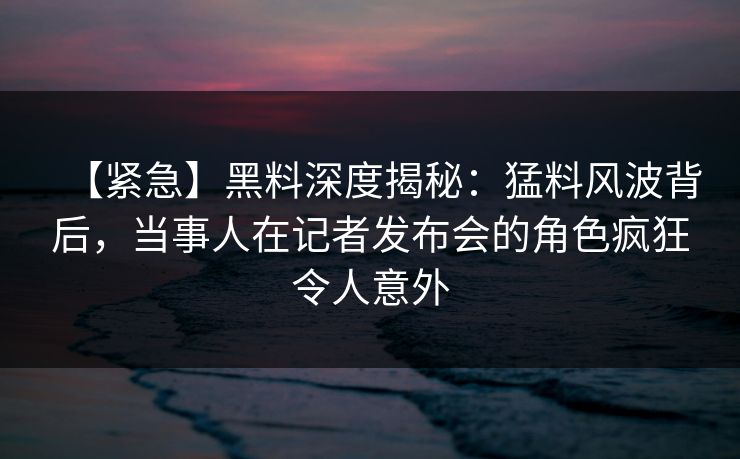 【紧急】黑料深度揭秘：猛料风波背后，当事人在记者发布会的角色疯狂令人意外