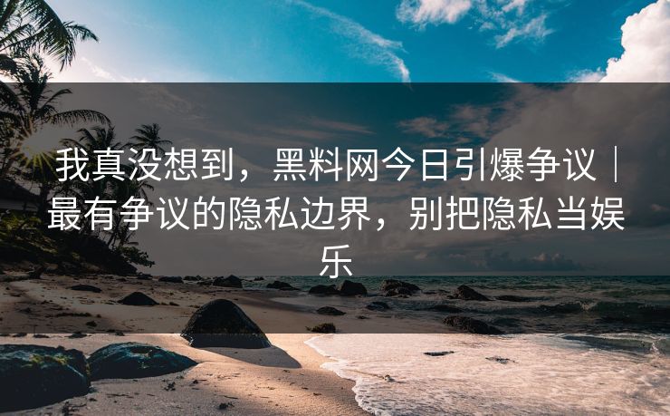 我真没想到，黑料网今日引爆争议｜最有争议的隐私边界，别把隐私当娱乐